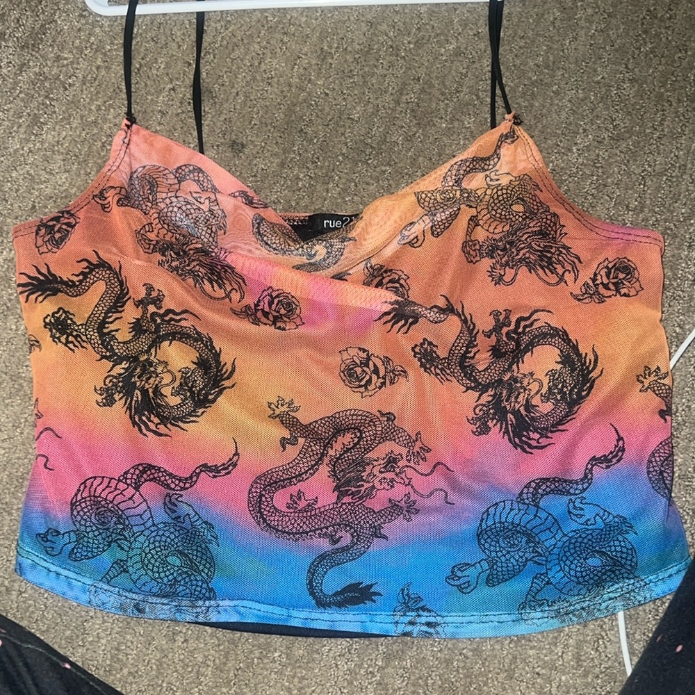 Cute multi color dragon print crop top